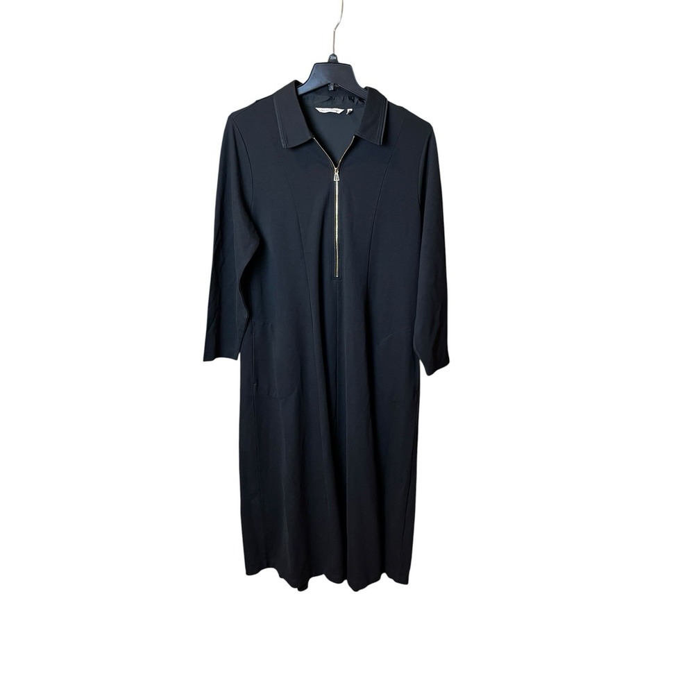 Soft Surroundings Swingtime Maxi Dress 1X Black Long Sleeve Pockets Ponte Knit